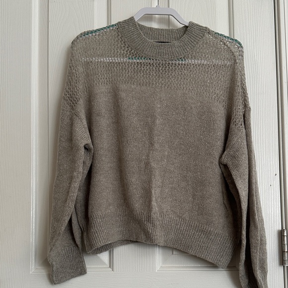 Elegant Taupe Sweater with Mesh Detailing - Picture 1 of 5